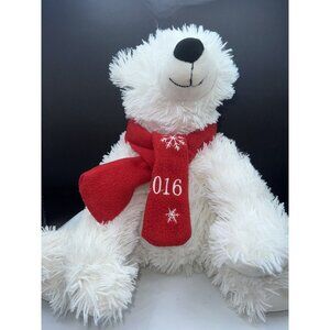 2016 North Pole Trading Polar Bear Plush Christmas Red Scarf